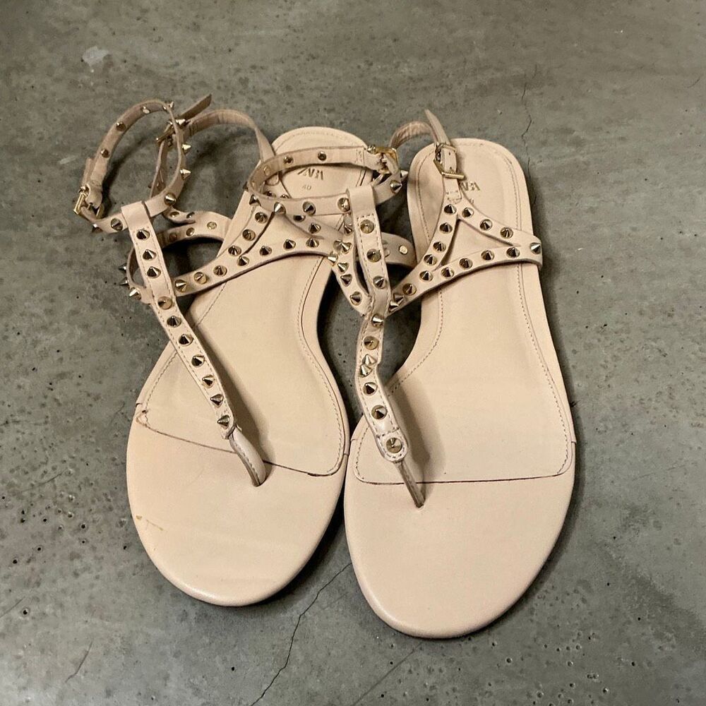 Zara Leather Studded Sandals - Picture 3 of 6